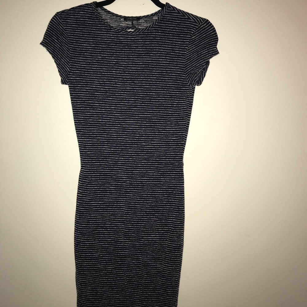 Blue striped open back dress